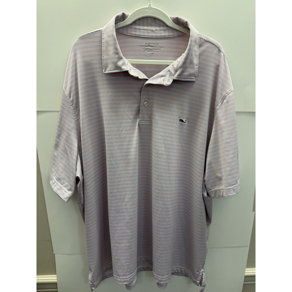 Vineyard Vines On-The-Go Sankaty Polo Shirt Mens 3XB Big & Tall Red Blue Stripe